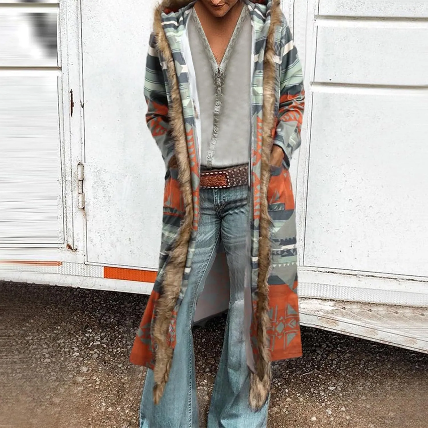 2023 Women Winter Long Windbreaker Jackets Trendy Casual Fleece Coat Plus Size Printed Overcoat Stylish Trench Coats Outwear