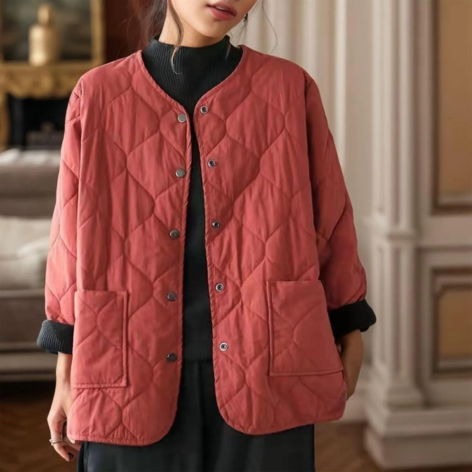2023 Women's Lightweight Down Coat Long Sleeve Zip Packable Short Puffer Jackets Trendy Casual Windproof Winter Outerwear
