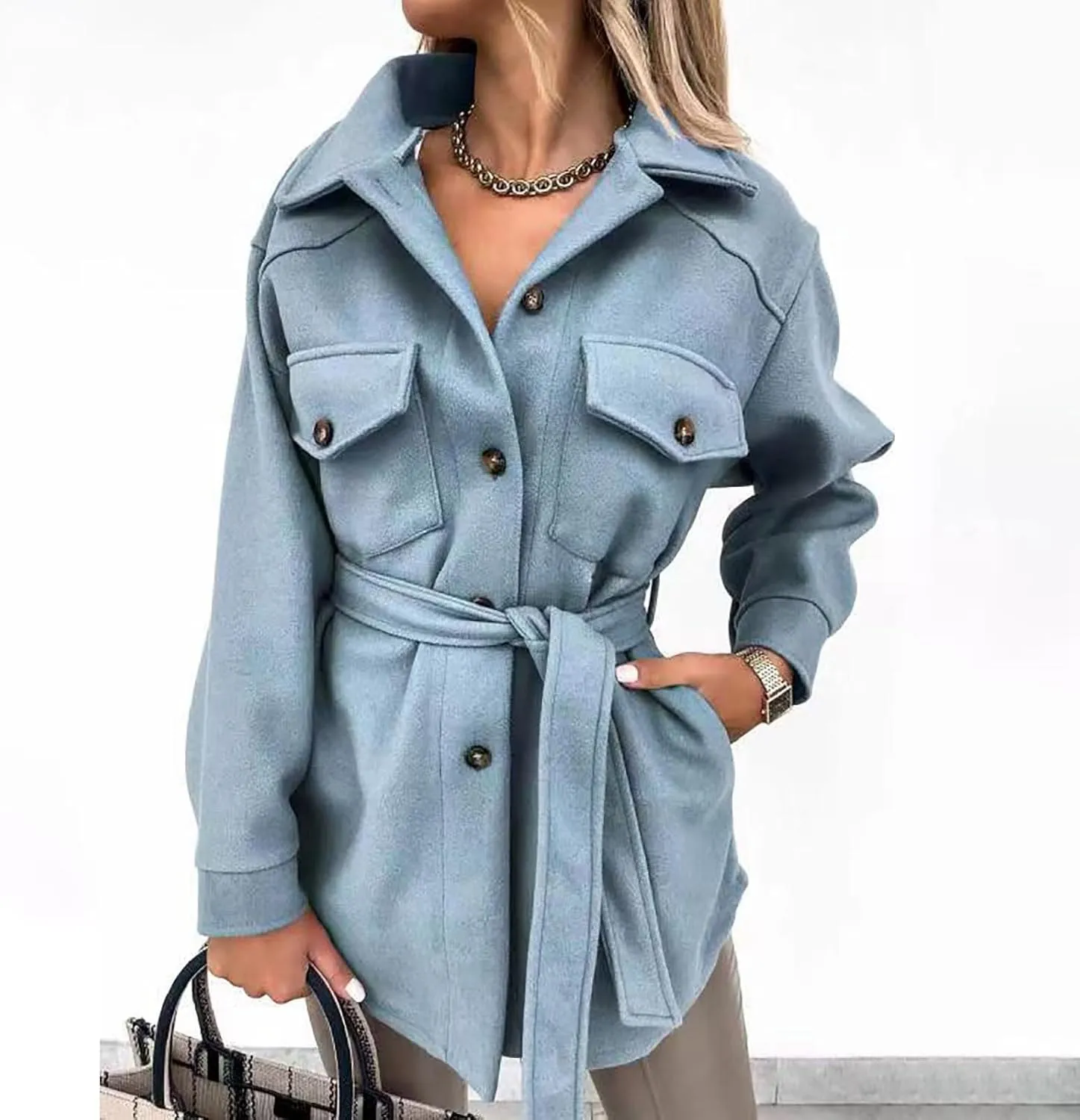 2023 Women's Warm Winter Jackets Double Breasted Woolen Pea Coats Plus Size Thicken Mid Length Trench Coat Trendy Overcoat