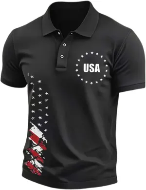 4th of July Mens Graphic Golf Polo Shirts USA Patriotic Quick Dry Shirt Moisture Wicking Short Sleeve Performance Top