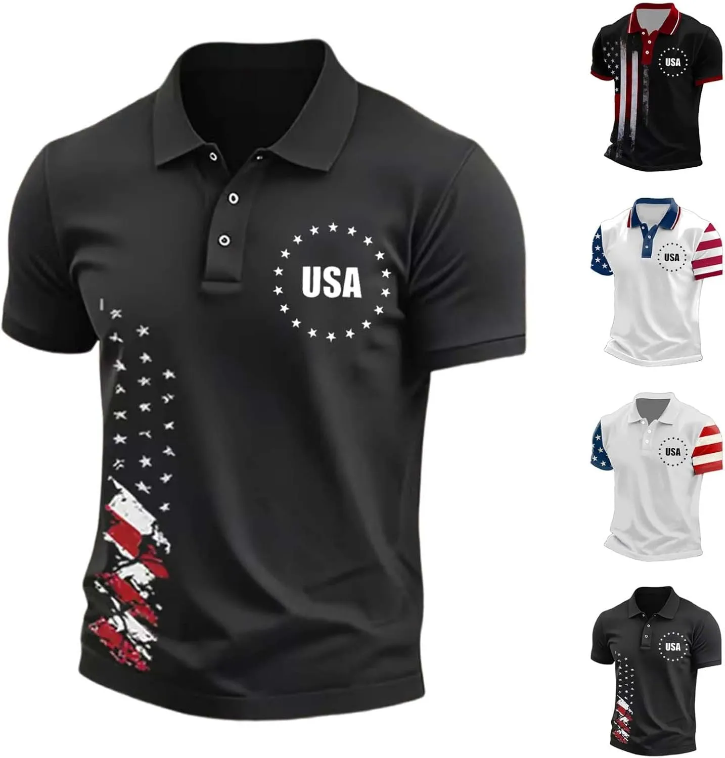 4th of July Mens Graphic Golf Polo Shirts USA Patriotic Quick Dry Shirt Moisture Wicking Short Sleeve Performance Top