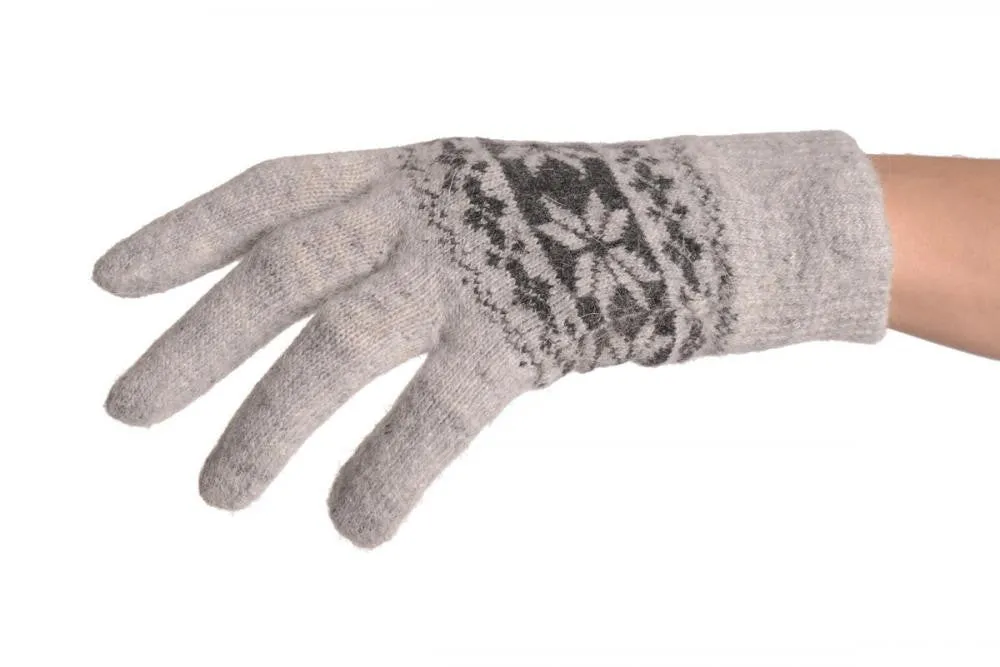 Angora Grey Fair Isle Knitted Gloves