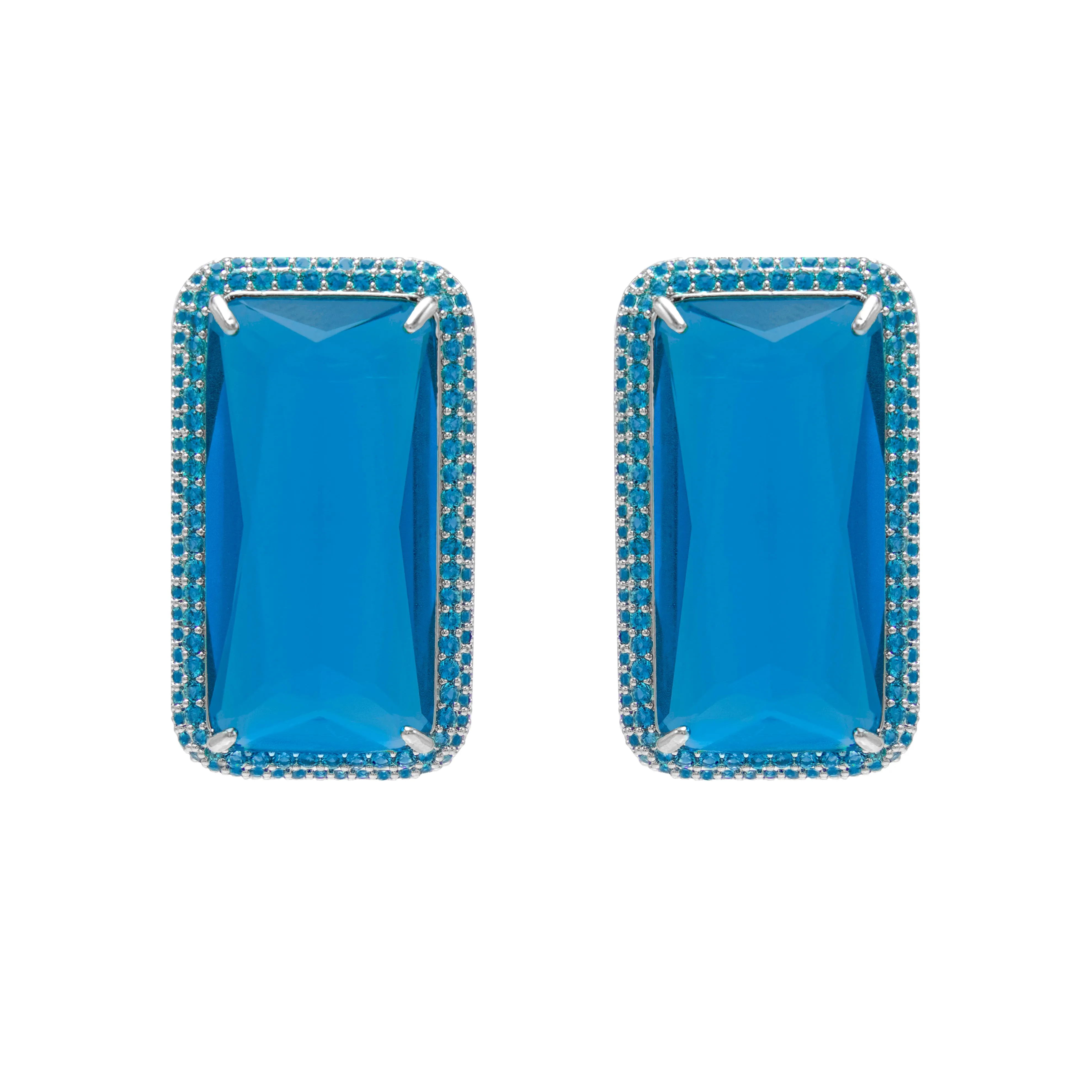 Aretes XL de piedra azul - chapa de rodio