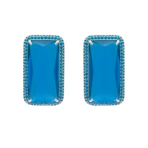 Aretes XL de piedra azul - chapa de rodio