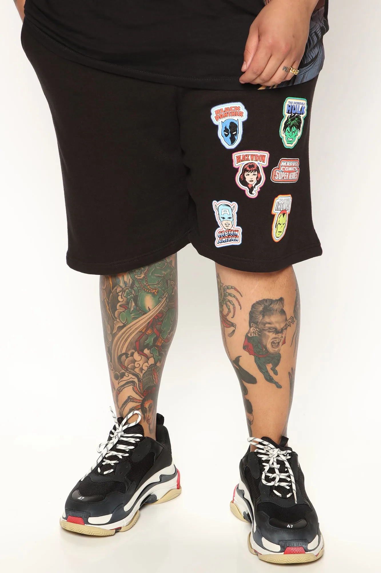 Avengers Patches Shorts - Black