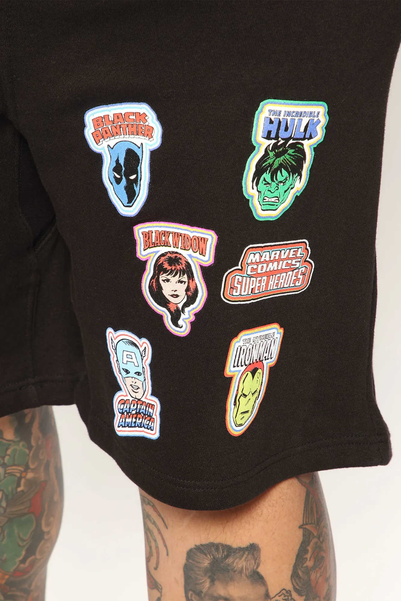 Avengers Patches Shorts - Black