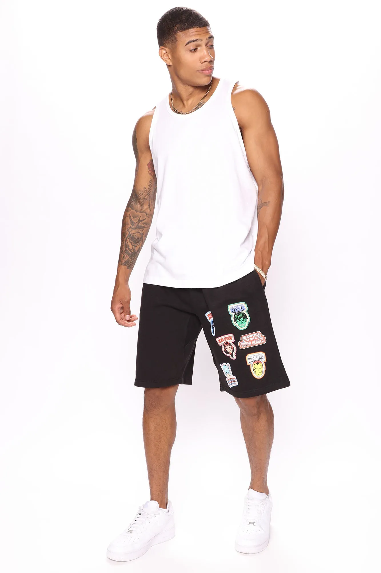 Avengers Patches Shorts - Black