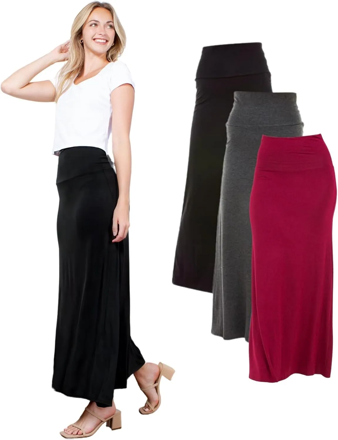 Azules High Waisted Maxi Skirts for Women - Standard & Plus Size Ankle Length Skirt - Formal & Casual Long Skirt for Women