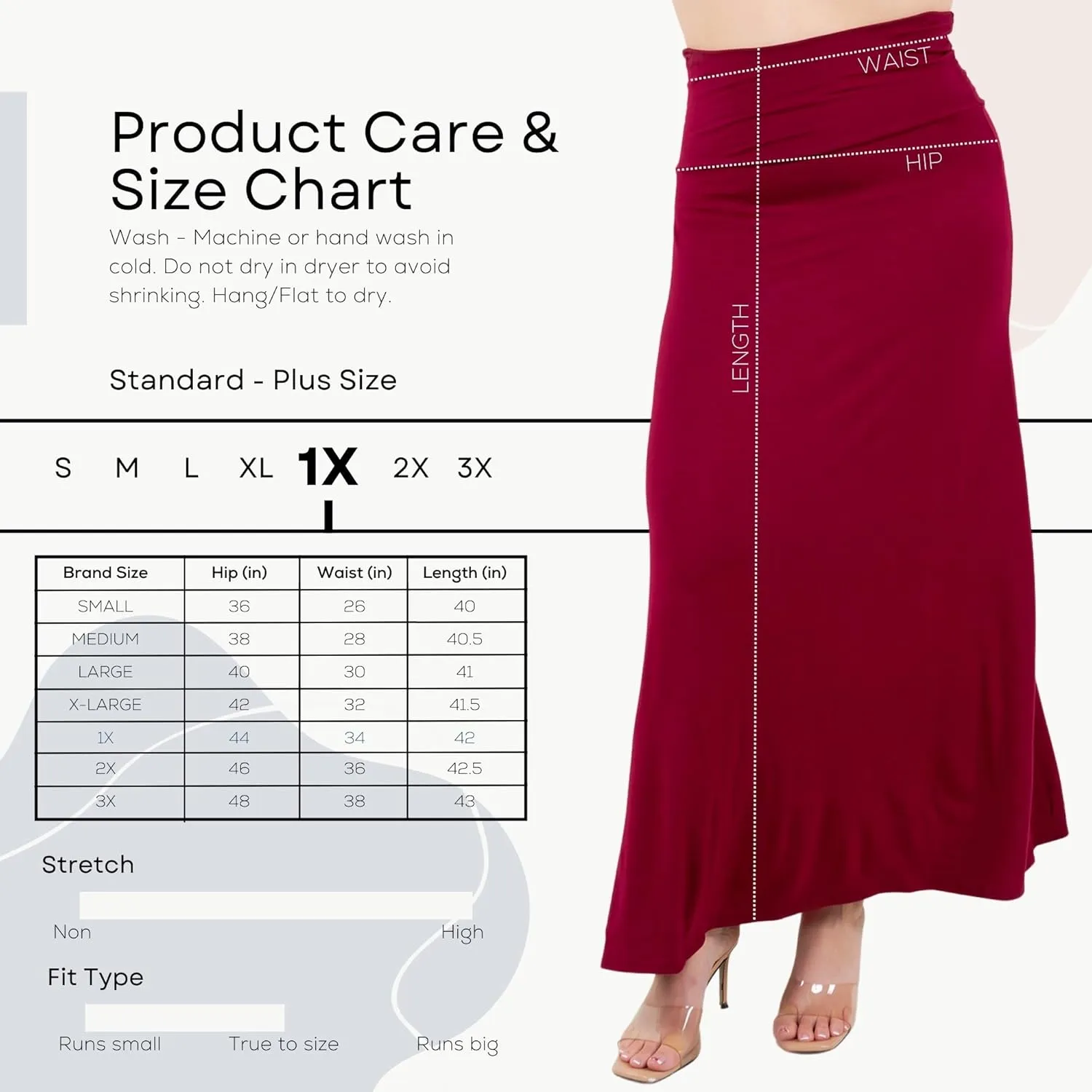 Azules High Waisted Maxi Skirts for Women - Standard & Plus Size Ankle Length Skirt - Formal & Casual Long Skirt for Women