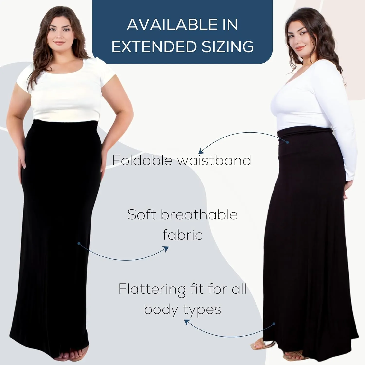 Azules Women's Maxi Skirt: Elegant, Soft, Stretchy Flowy Rayon Boho, High Waist Fold Over ?C Versatile for Any Occasion.