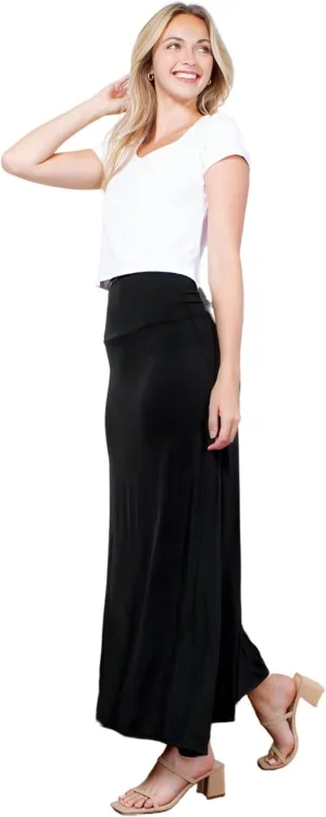 Azules Women's Maxi Skirt: Elegant, Soft, Stretchy Flowy Rayon Boho, High Waist Fold Over ?C Versatile for Any Occasion.