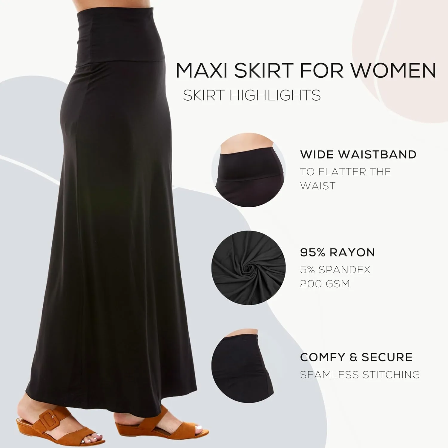 Azules Women's Maxi Skirt: Elegant, Soft, Stretchy Flowy Rayon Boho, High Waist Fold Over ?C Versatile for Any Occasion.