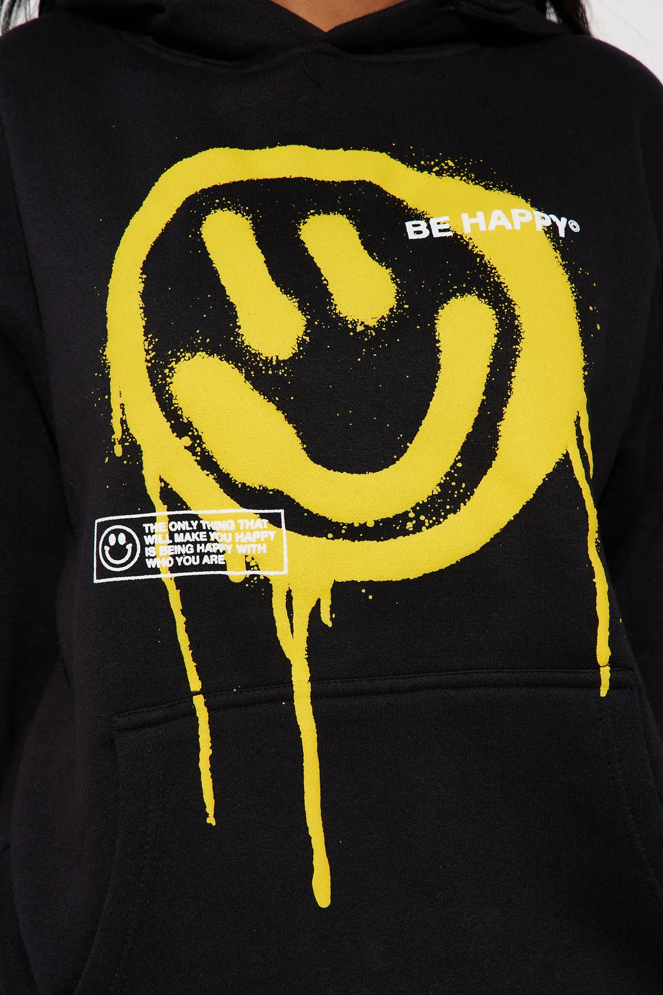 Be Happy Smiley Face Hoodie - Black