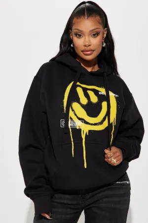 Be Happy Smiley Face Hoodie - Black