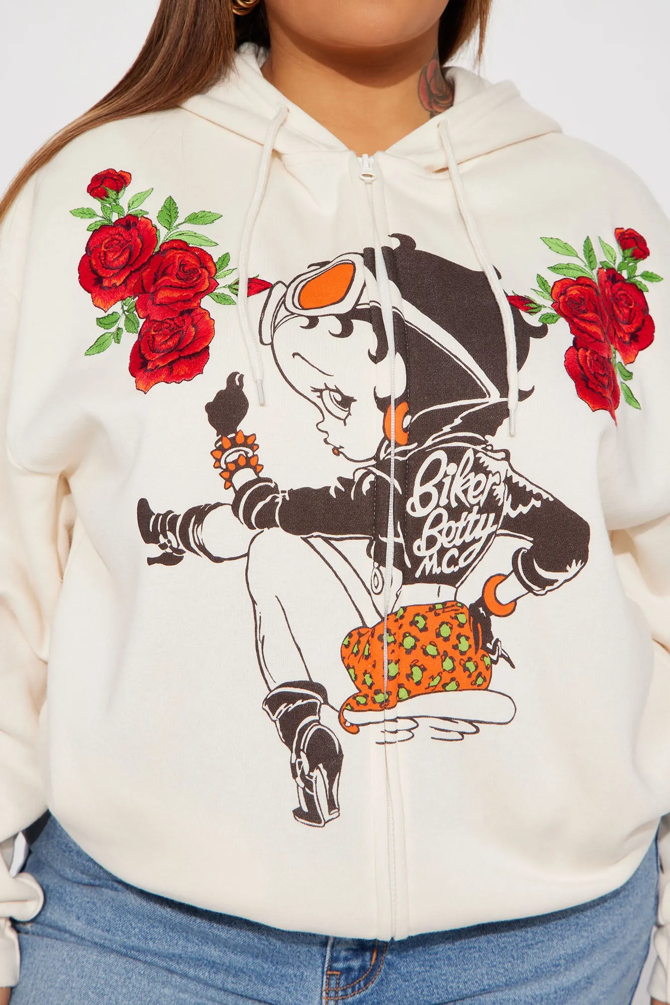 Betty Boop Zip Front Hoodie - Cream