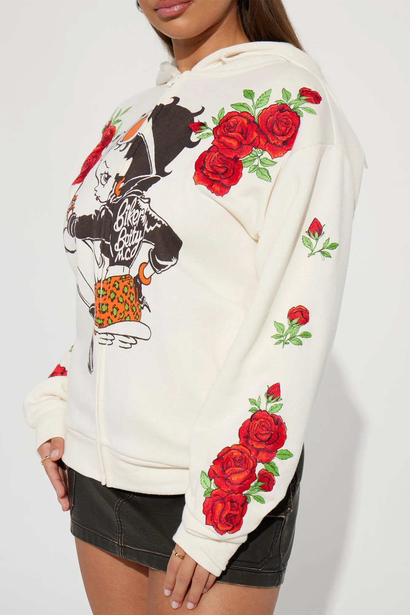 Betty Boop Zip Front Hoodie - Cream
