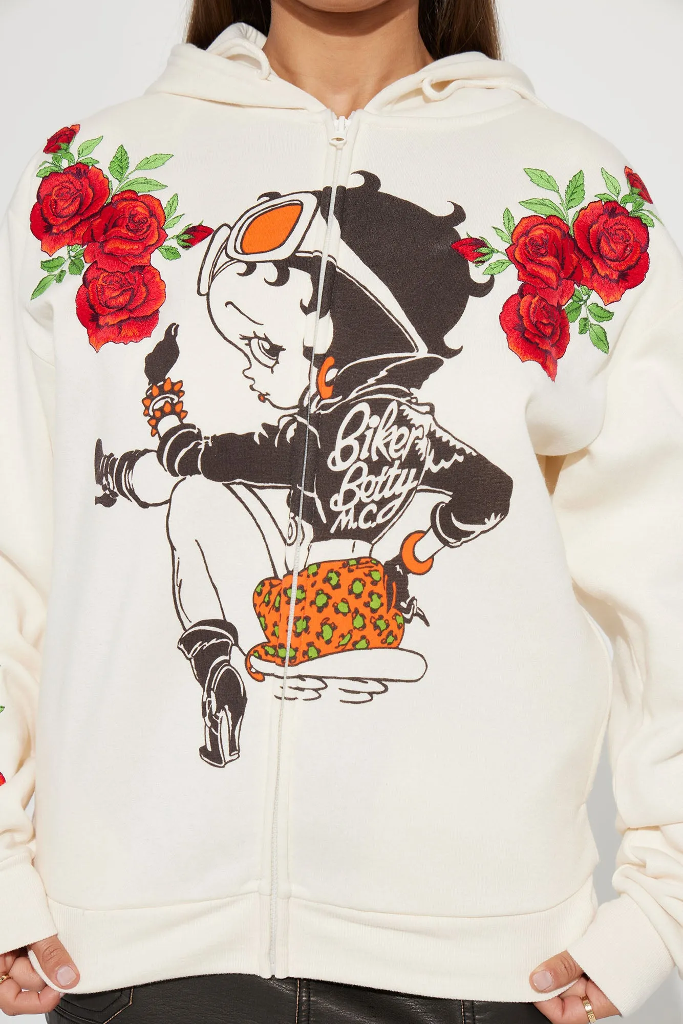 Betty Boop Zip Front Hoodie - Cream