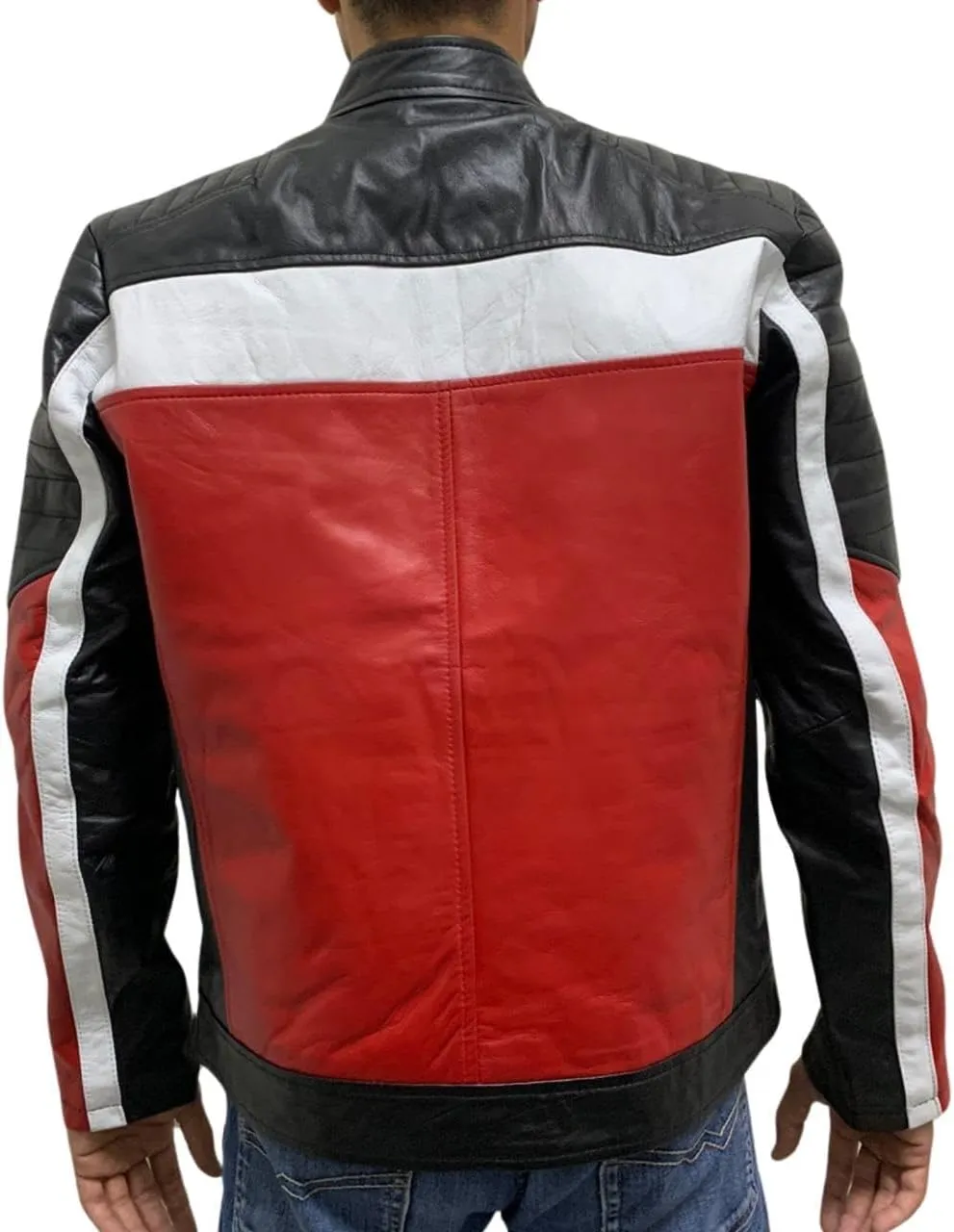 Cafe Racer Mens Vintage Retro Quilted Motorcycle Red and Black Biker Leather Jacket