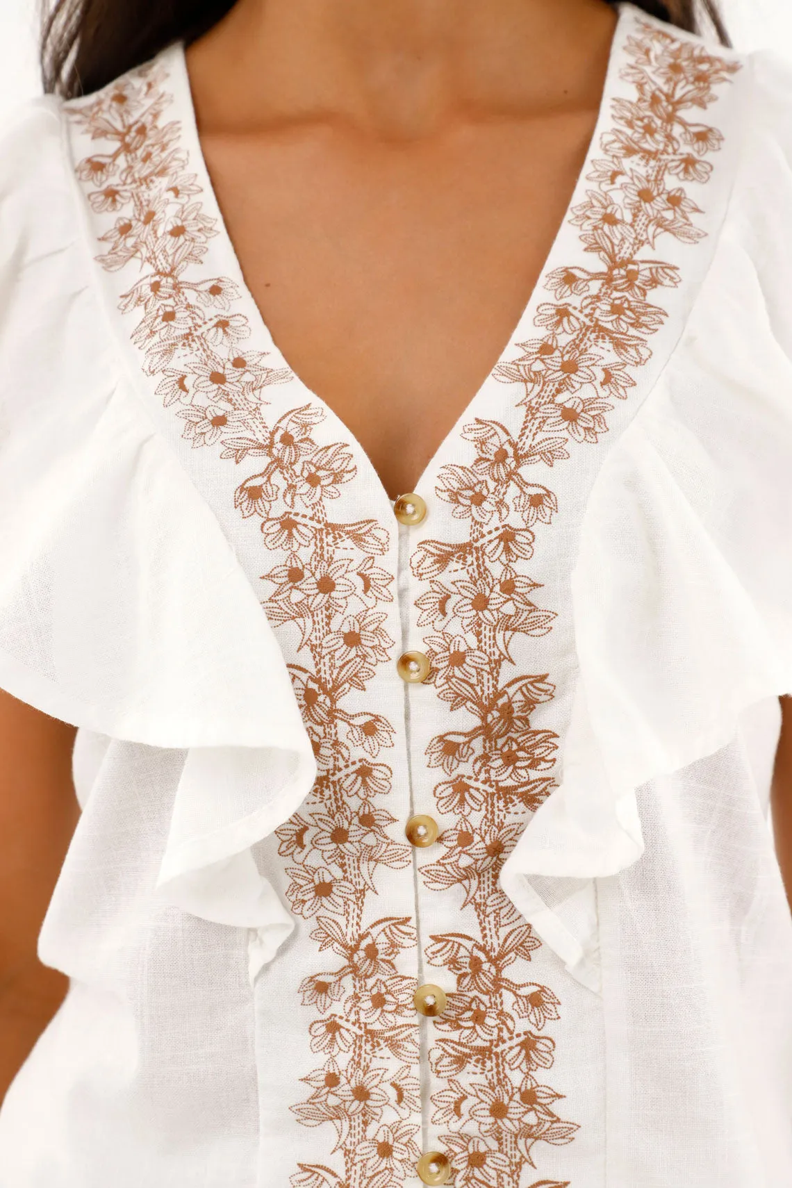 Camisa crudo con bolero y bordado para mujer
