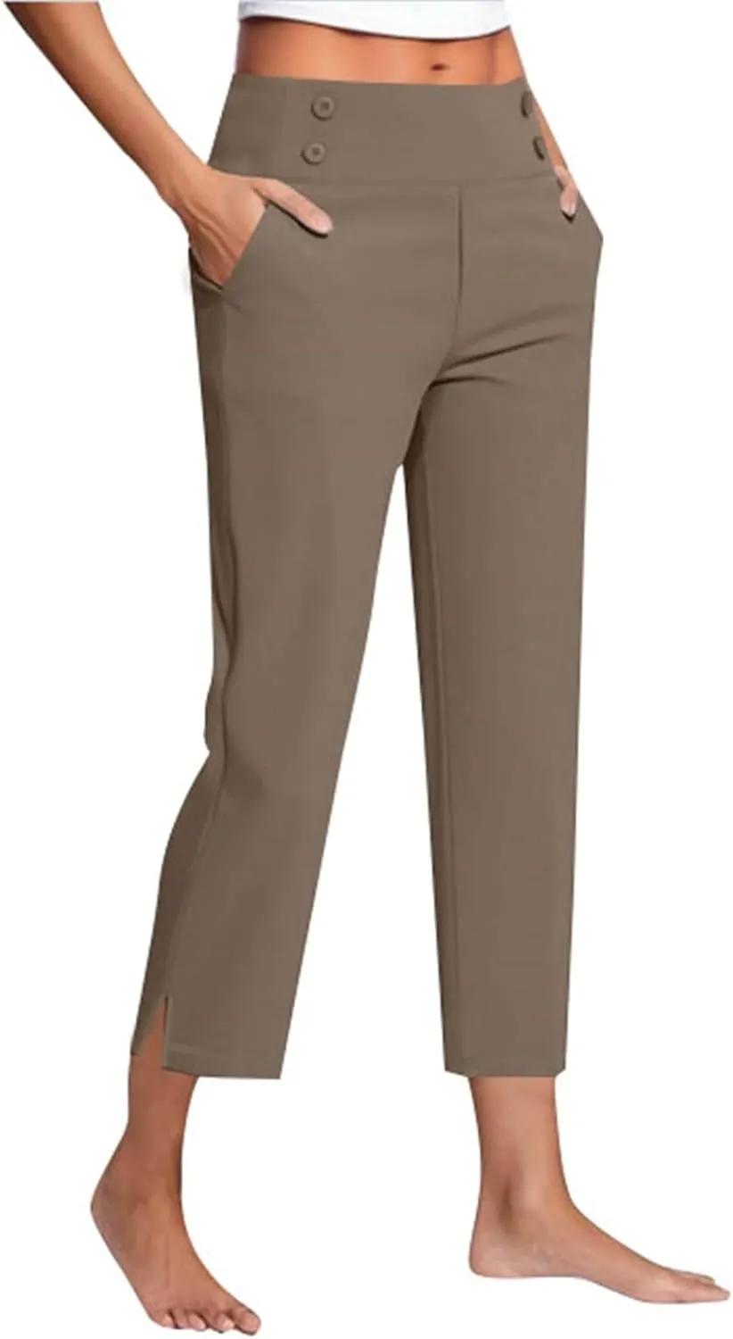 Capri Pants for Women Plus Size, 2025 High Waist Pull On Dressy Work Pants Comfy Summer Cropped Slacks Yoga Golf Pants