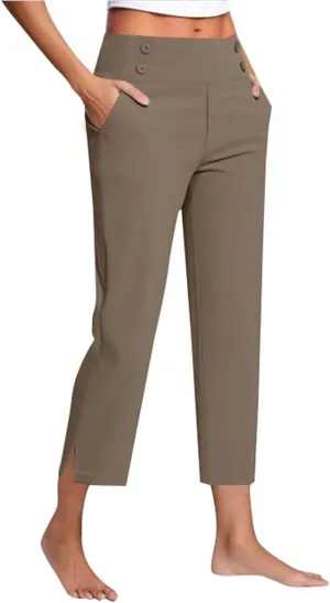 Capri Pants for Women Plus Size, 2025 High Waist Pull On Dressy Work Pants Comfy Summer Cropped Slacks Yoga Golf Pants