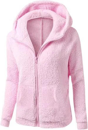 COTECRAM Womens Fleece Jacket Fall Winter Trendy Zip Up Sherpa Fuzzy Coats with Hood Casual Plus Size Warm Teddy Outerwear