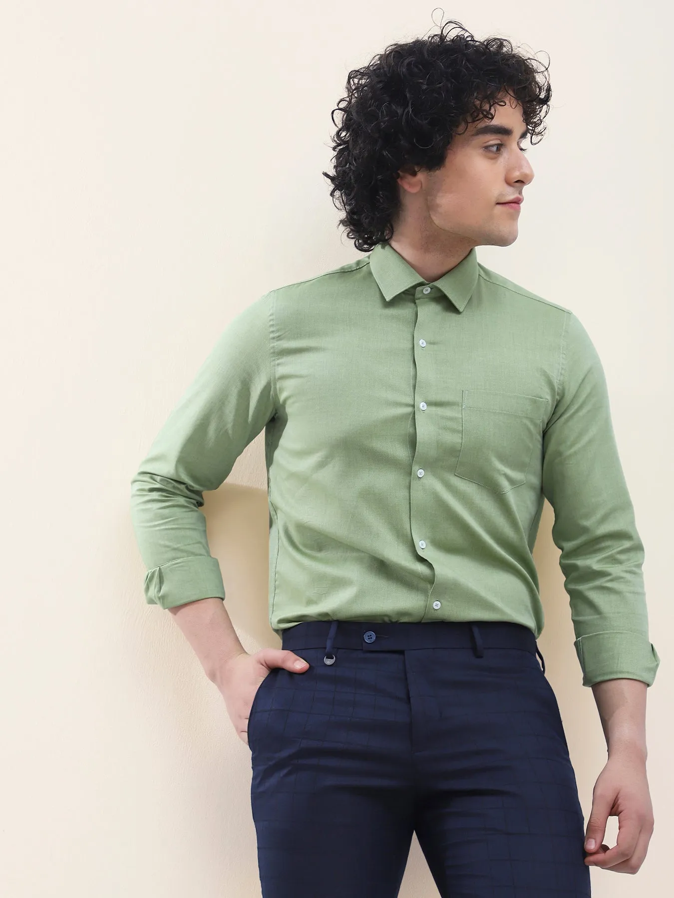 Cotton Green Dobby Full Sleeve Formal Shirt