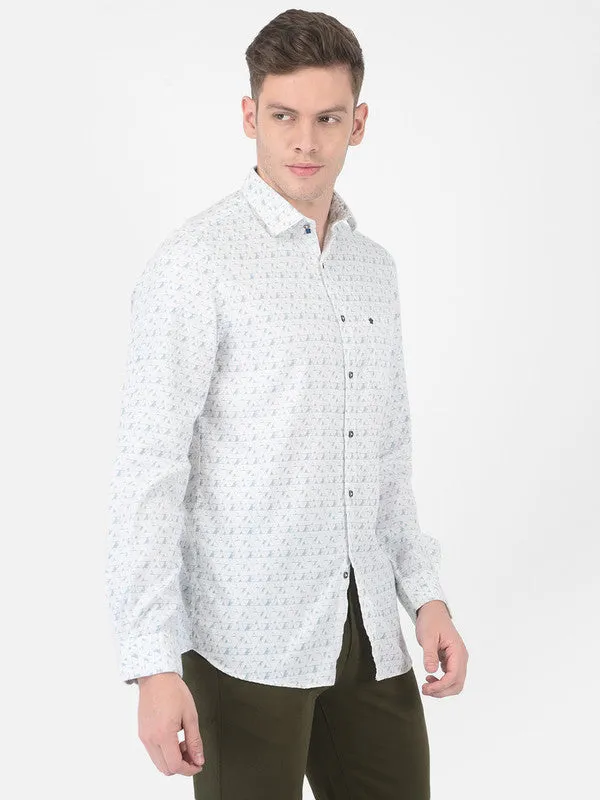 Cotton White Slim Fit Printed Shirt