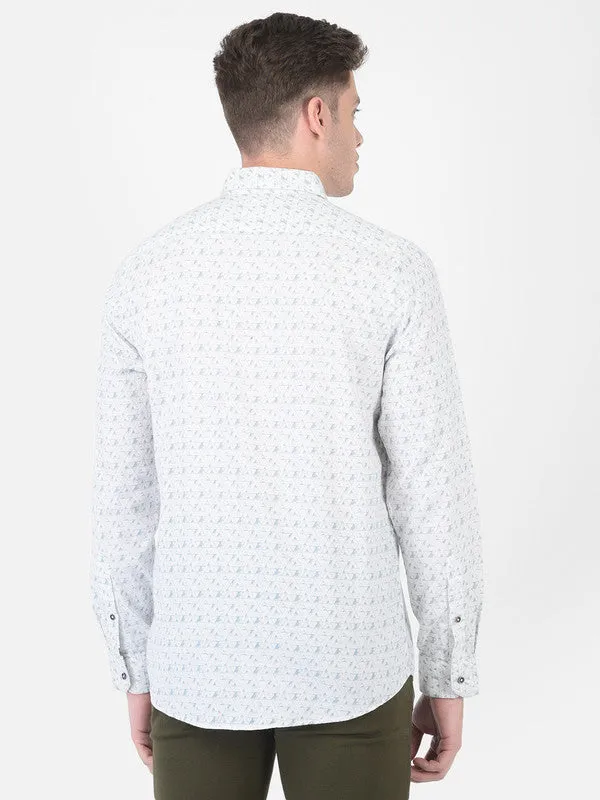 Cotton White Slim Fit Printed Shirt