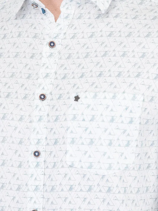 Cotton White Slim Fit Printed Shirt