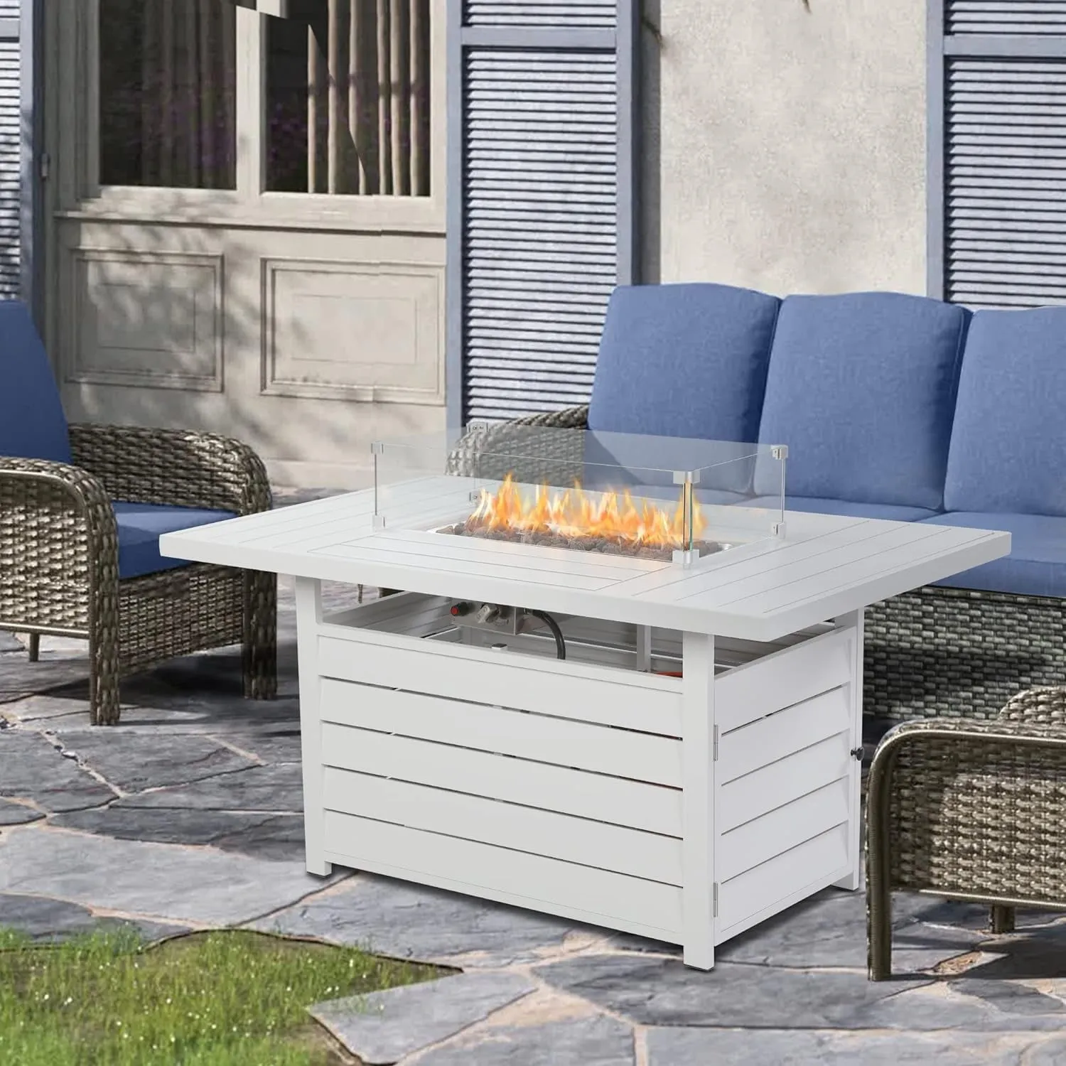 CozyHome 5-Seat Outdoor Patio Aluminum Sofa Furnitre Sets For All-Season White Porch Couch Set, Indoor Patio Blancos Outdoor Aluminum Sectional Conversation Set With Table And Cushions, White