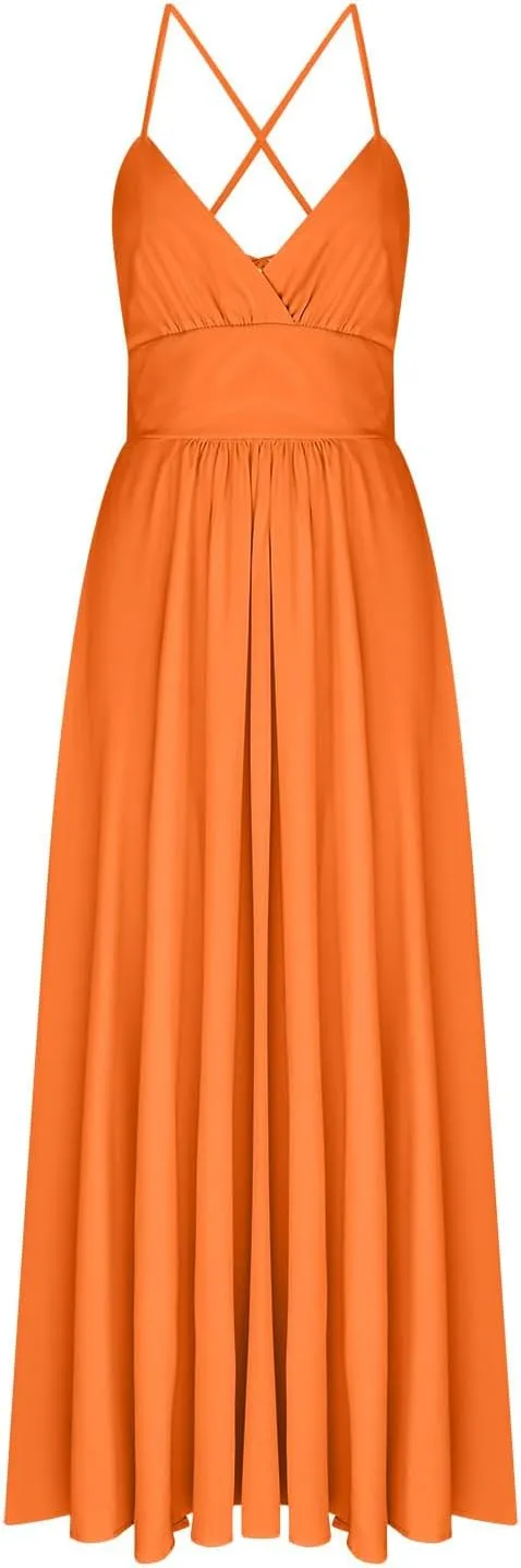 Dresses for Women Sexy Low Cut Wrap V Neck Tie Up Backless Pleated Maxi Dress Side Split Cocktail Wedding Party Gowns