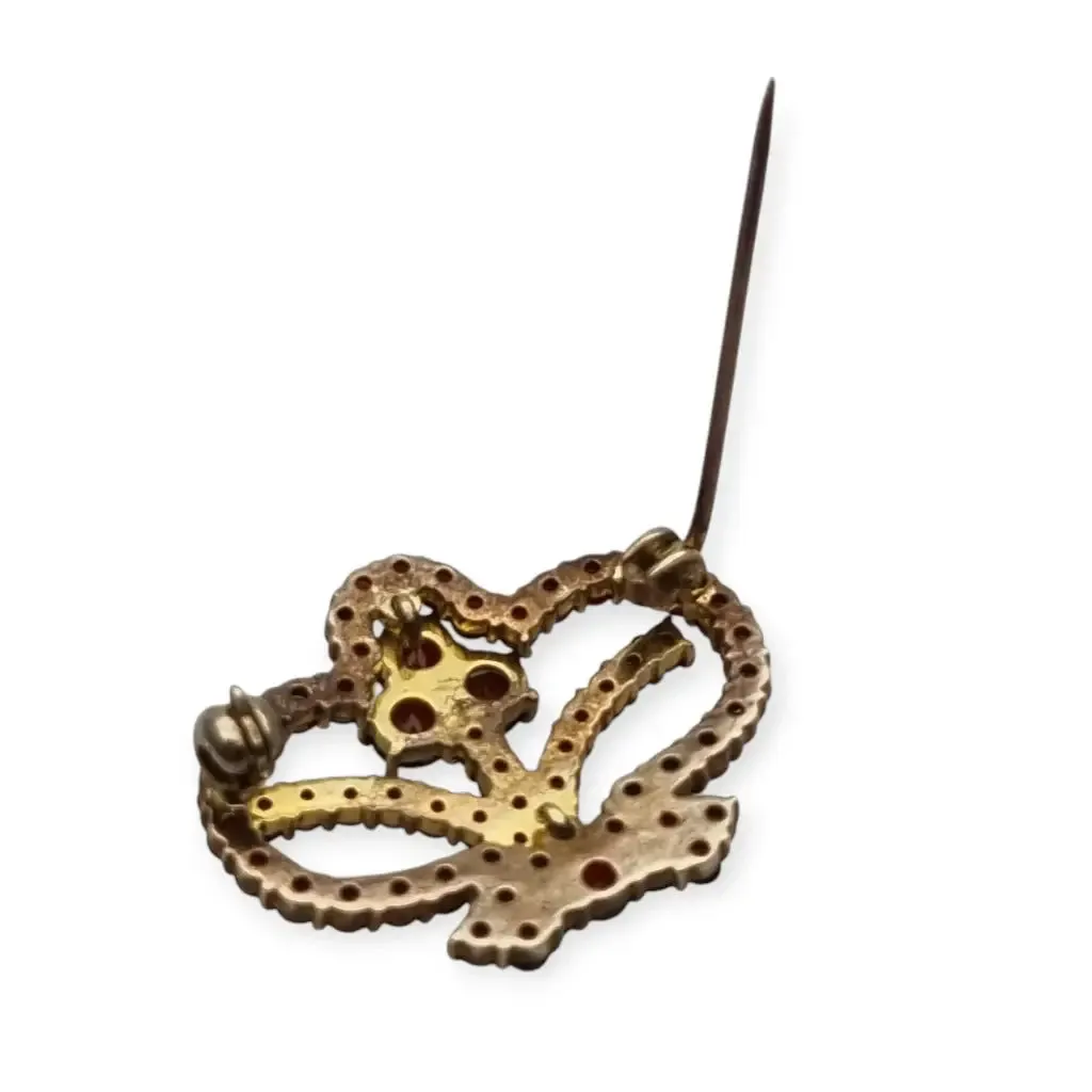 Garnet brooch in the shape of a crown, 800 gilded silver, late Victorian style.