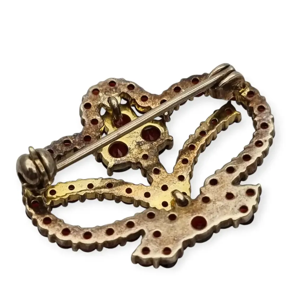 Garnet brooch in the shape of a crown, 800 gilded silver, late Victorian style.