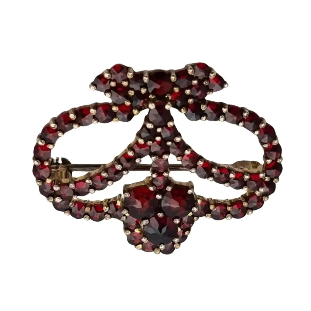 Garnet brooch in the shape of a crown, 800 gilded silver, late Victorian style.