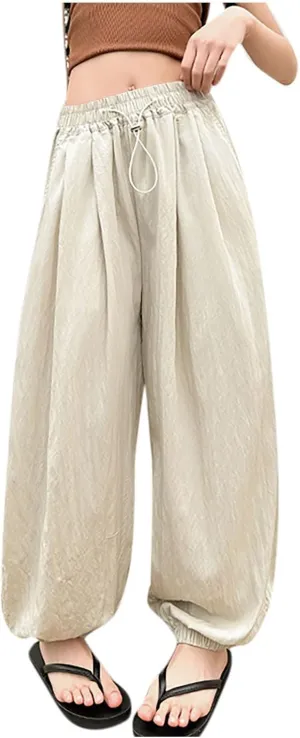 Jogger Pants for Girls Kids Summer Wide Leg Palazzo Pants Tween Girls 2025 Lightweight Casual Flowy Trousers Comfort