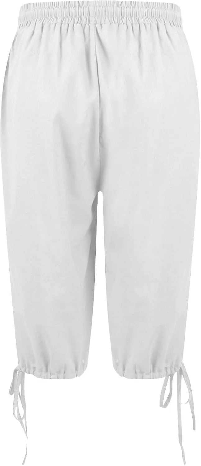 Linen Bermuda Shorts for Women Knee Length Elastic Waist Casual Shorts Loose Fit Comfy Linen Beach Pants with Pockets