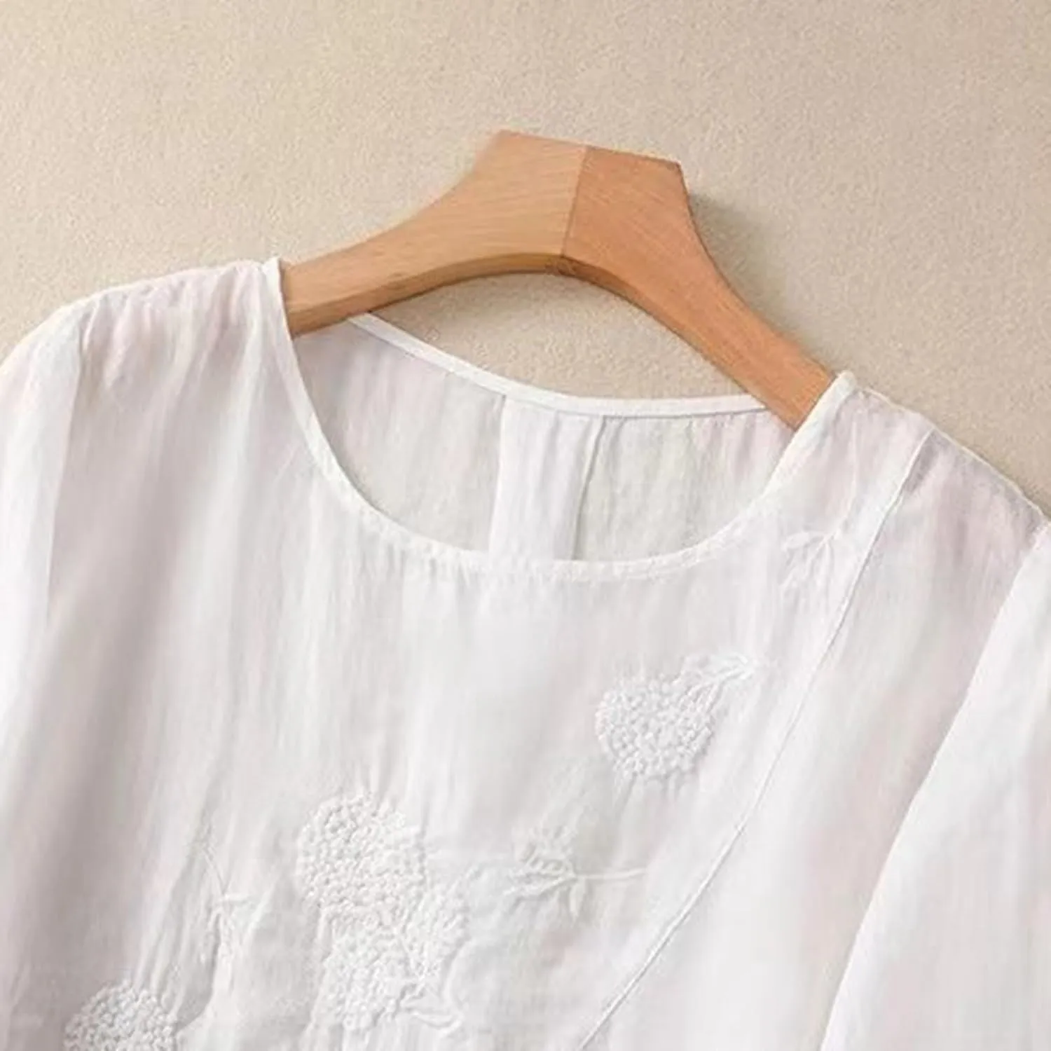 Linen Shirts for Women Summer Flowy Embroidered Cotton Peasant Tops 2025 Elbow Sleeve Cute Boho Tunic Dressy Tops