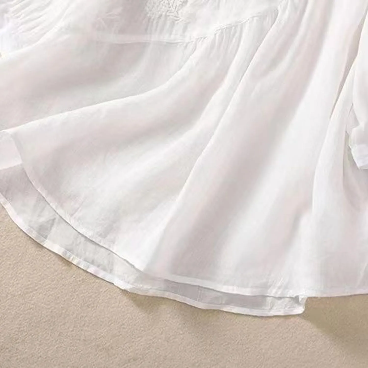 Linen Shirts for Women Summer Flowy Embroidered Cotton Peasant Tops 2025 Elbow Sleeve Cute Boho Tunic Dressy Tops