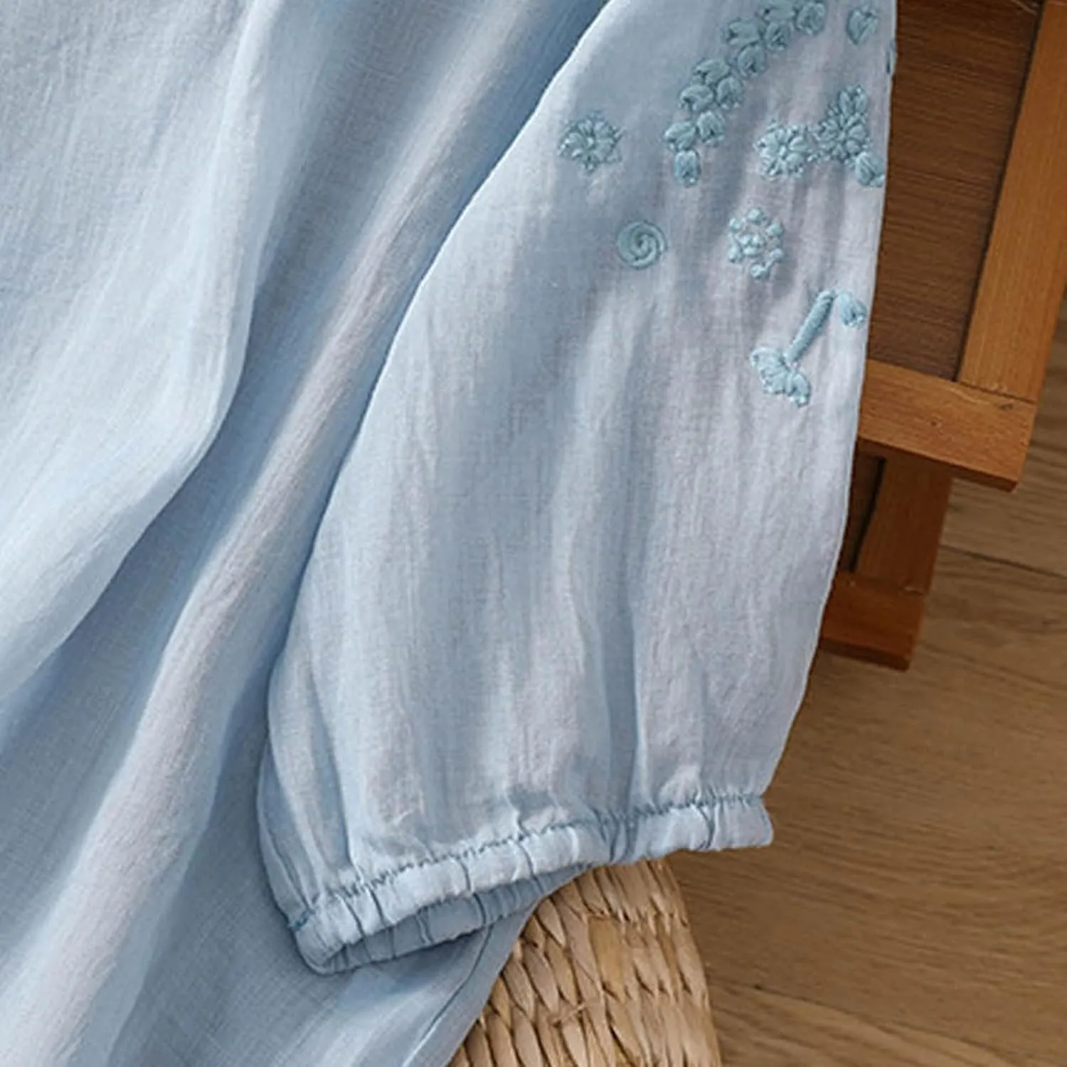 Linen Shirts for Women Summer Flowy Embroidered Cotton Peasant Tops 2025 Elbow Sleeve Cute Boho Tunic Dressy Tops