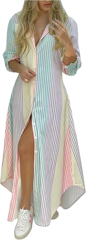 Loose Fashion Casual Loose Sexy Long Sleeve Pocket Button Shirt Print Dress Clothes