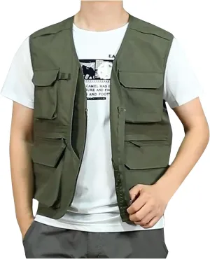 Men Outdoor Work Safari Fishing Travel Photo Cargo Vest Jacket Quick-Drying Waistcoat Lightweight Vest Multiple Pockets