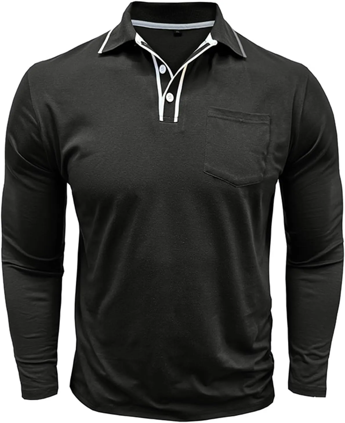 Mens 3 Button Polo Shirts Long Sleeve Cotton Collared Golf Tops Moisture Wicking Performance Athletic Shirts Workwear