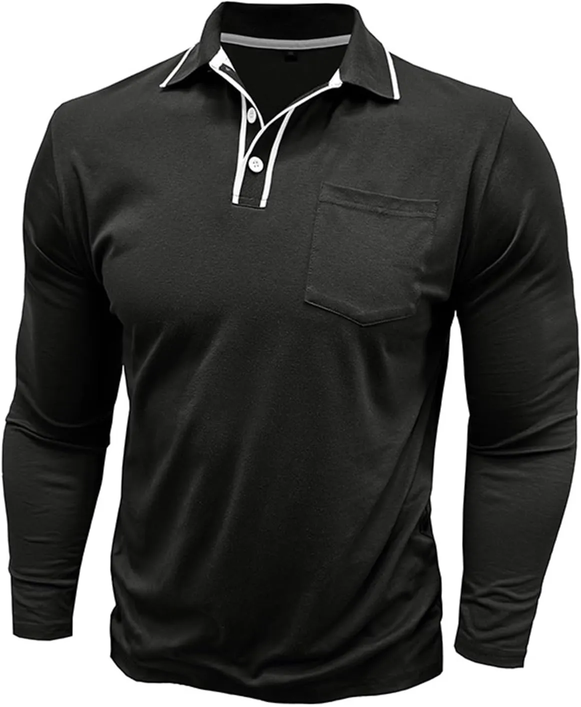 Mens 3 Button Polo Shirts Long Sleeve Cotton Collared Golf Tops Moisture Wicking Performance Athletic Shirts Workwear