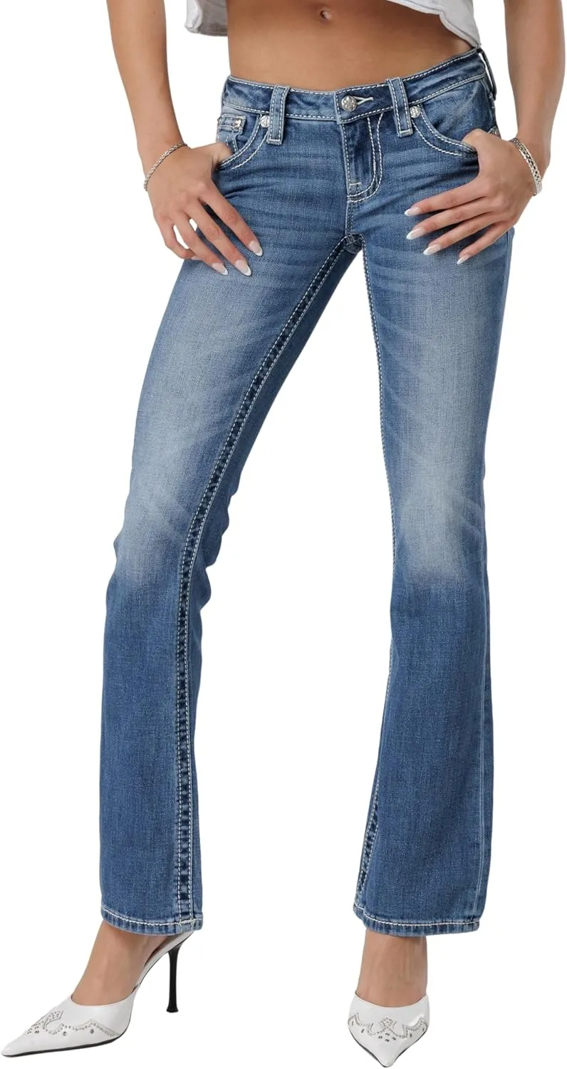 Miss Me Women's Can't Fleur De Lis Stitch Low-Rise Bootcut Jeans