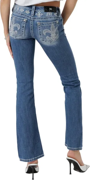 Miss Me Women's Can't Fleur De Lis Stitch Low-Rise Bootcut Jeans
