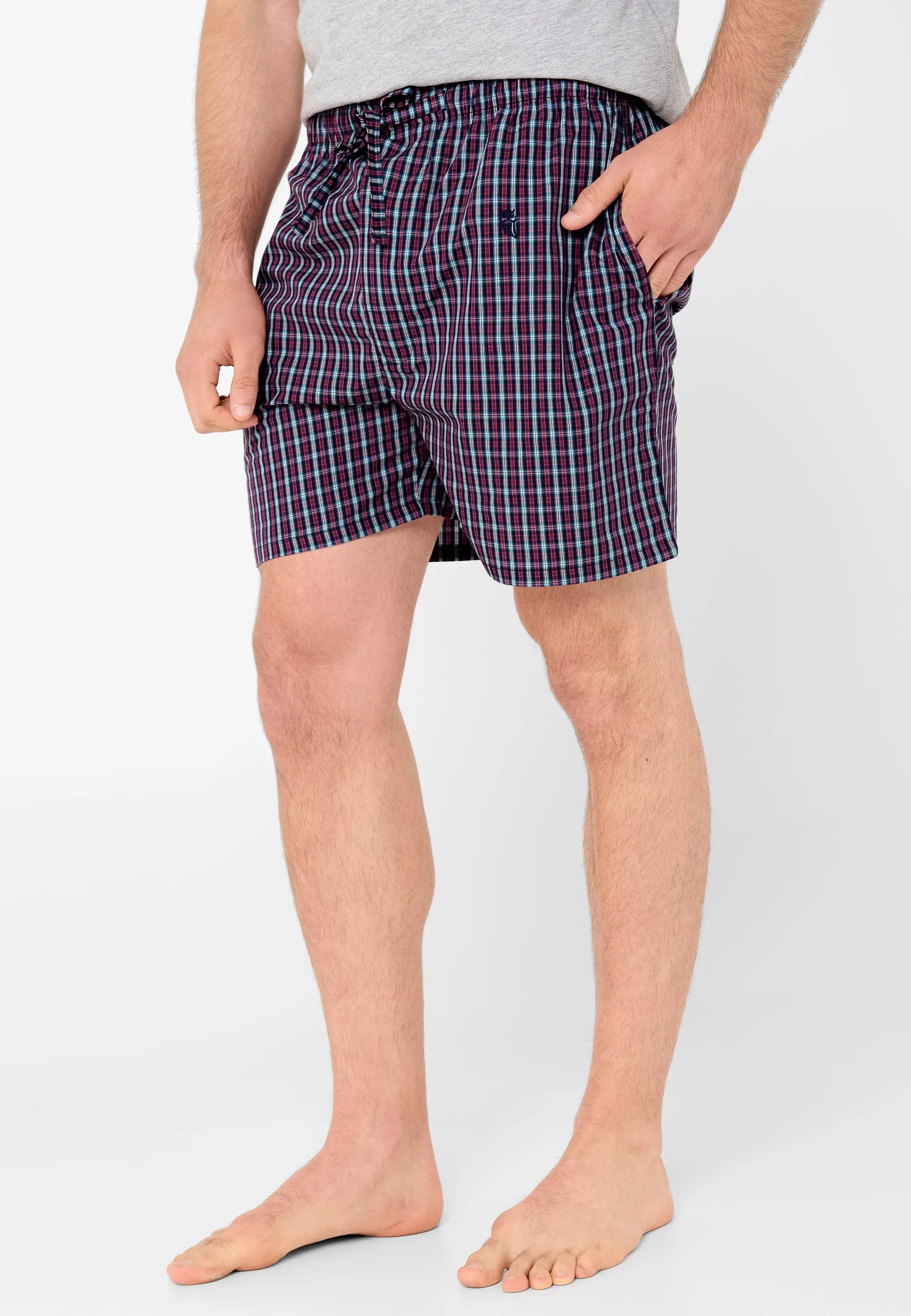 Pantalón Pijama Hombre Corto Algodón Popelín Cuadros - Rojo 8501_94