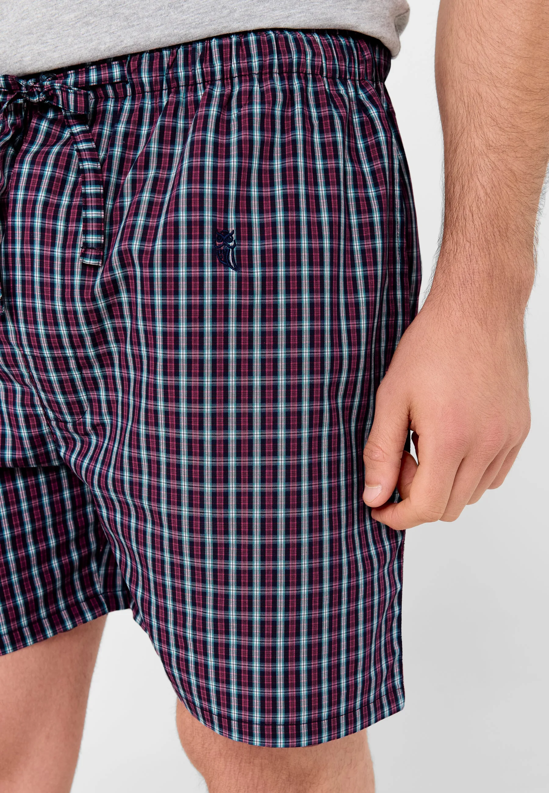 Pantalón Pijama Hombre Corto Algodón Popelín Cuadros - Rojo 8501_94