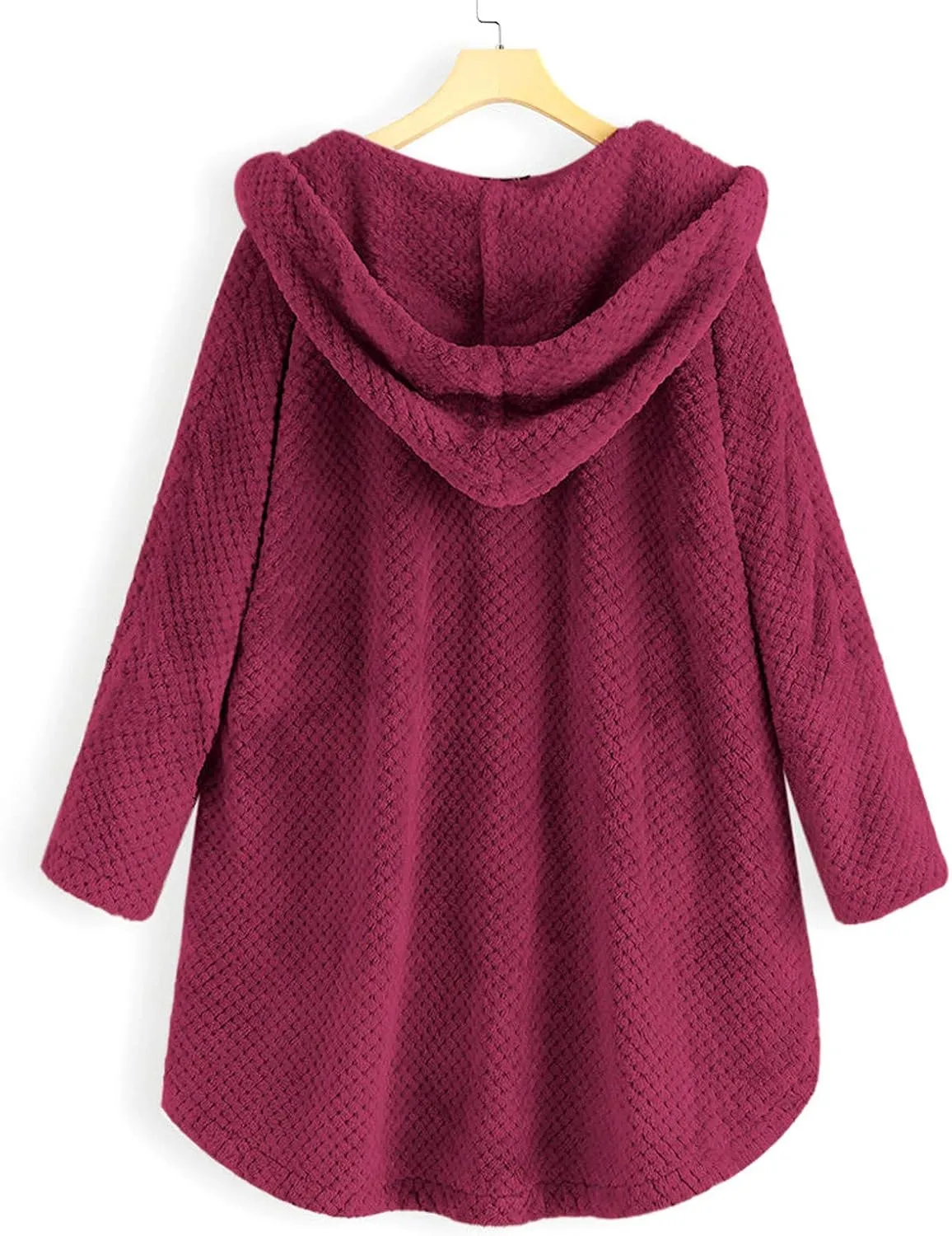 PeQAQ Women's 2023 Winter Sweater Coat Plus Size Warm Soft Fleece Jackets Button Patchwork Hooded Fuzzy Windbreaker Overcoat