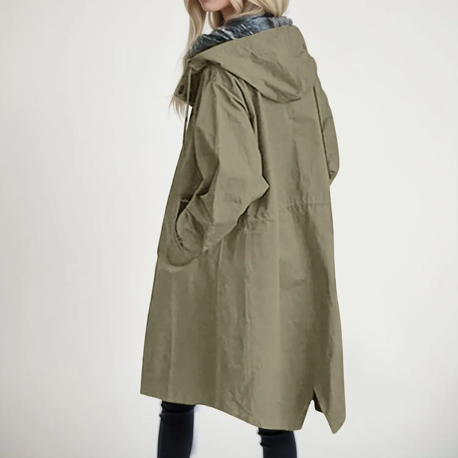 PeQAQ Women's Trench Coat 2024 Long Double-Breasted Fall Fashion Windbreaker Jackets Classic Lapel Slim Overcoat Outerwear
